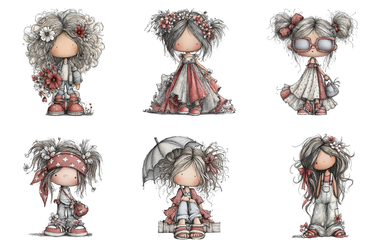 Whimsical Summer Girls Clipart, an Illustration by SinaCreation (Photo 2 of 9)