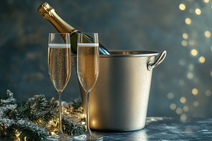 Champagne glasses and bucket with champagne bottle, a Food & Drink Photo by AlyaAnd