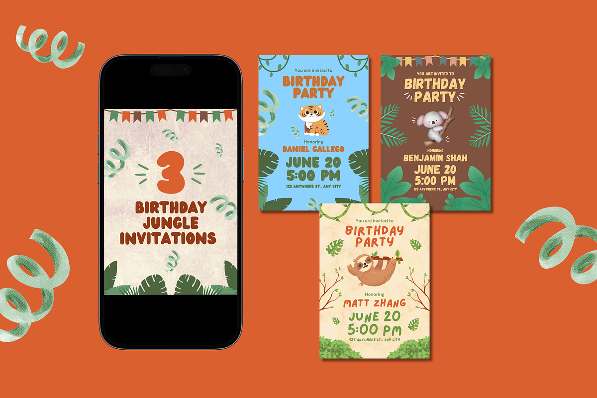 Jungle Birthday Party Invitations, a Templates & Theme by TemplateCastleStore (Photo 3 of 9)