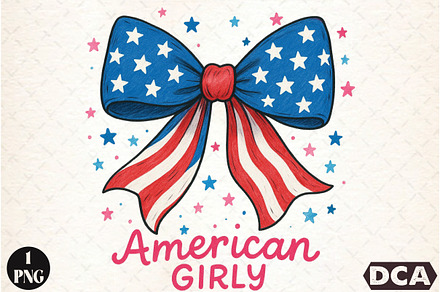 4th of July Hand Drawn Coquette Bow, an Illustration by DreamCafeArt