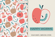 Happy Worms & Apples Clipart, a Food Illustration by Irina Ostapenko (Thumbnail 1 of 6)