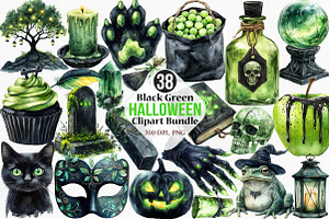Black Green Halloween Clipart Bundle, an Illustration by Canvas Craft
