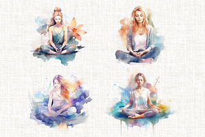 Watercolor Meditation Cliparts