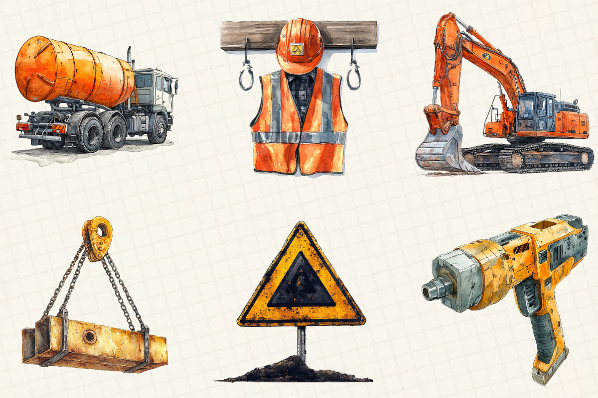 Watercolor Construction Clipart, an Illustration by OK Design (Photo 2 of 5)