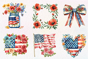 Floral American Flag Clipart, an Illustration by CreationArt (Thumbnail 2 of 9)