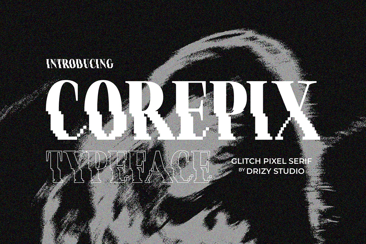 Corepix - Glitch Pixel Serif Font, a Serif Font by Drizy (Photo 1 of 10)