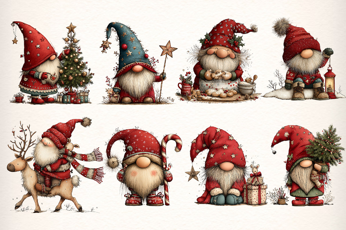 Whimsical Christmas Gnome Clipart, an Illustration by Dream Creation (Photo 3 of 8)