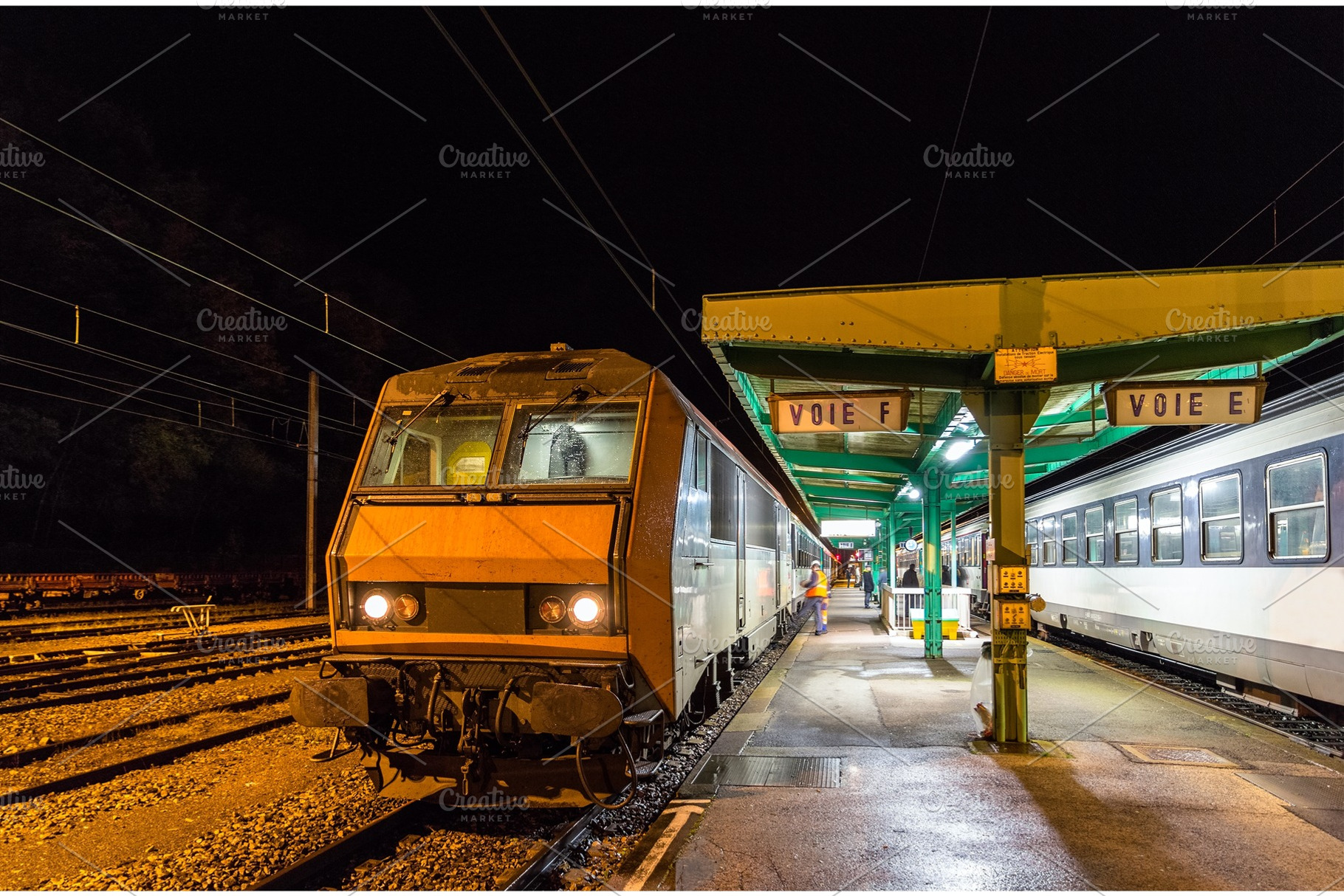 Night train to Nice in Culmont-Chalindrey station, France, a Transportation Photo by Leonid Andronov