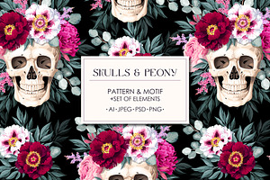 Skulls and Peony Pattern