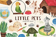 Little Pets Watercolor Clipart Set, an Animal Illustration by LeMagiqueBoutique (Thumbnail 1 of 4)