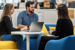 Team meeting in modern office space, a Photo by Beautiful things