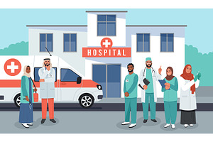 Arabic medical team. Middle eastern, a Healthcare Illustration by YummyBuum