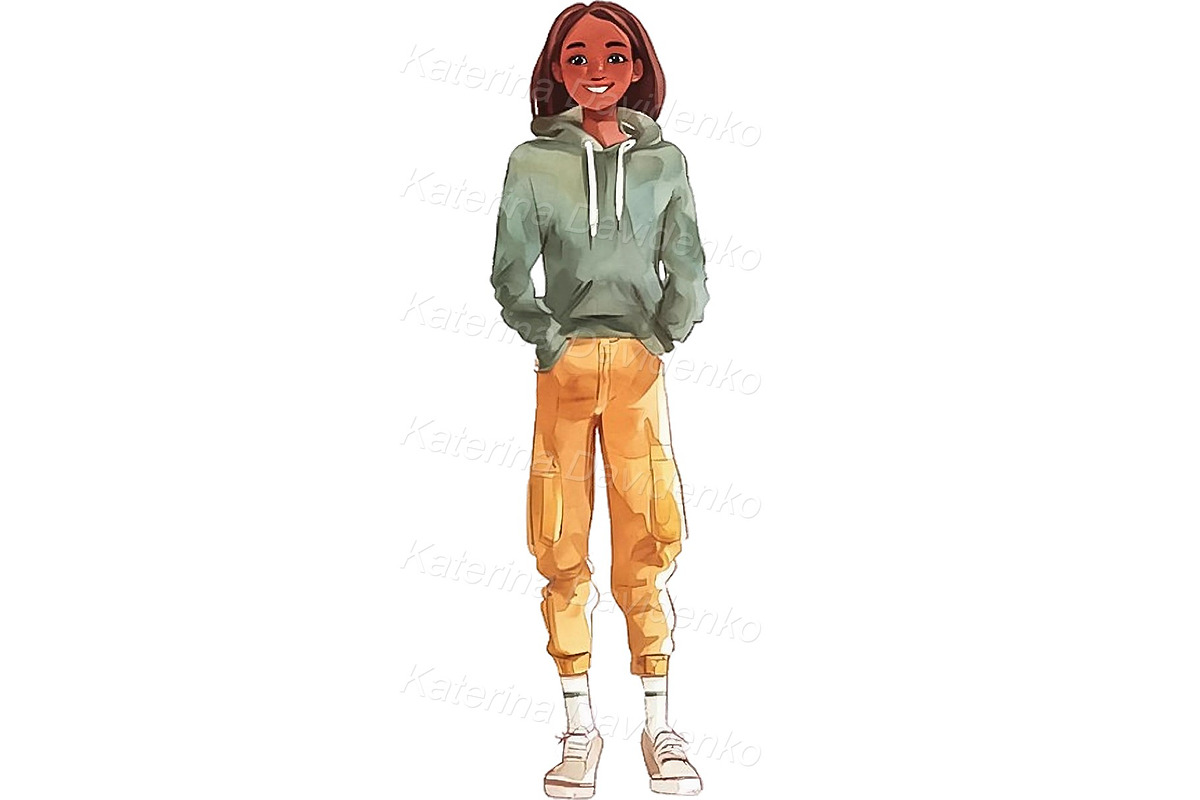 Happy teenager watercolor PNG set, a Person Illustration by Bubert Art (Photo 8 of 8)