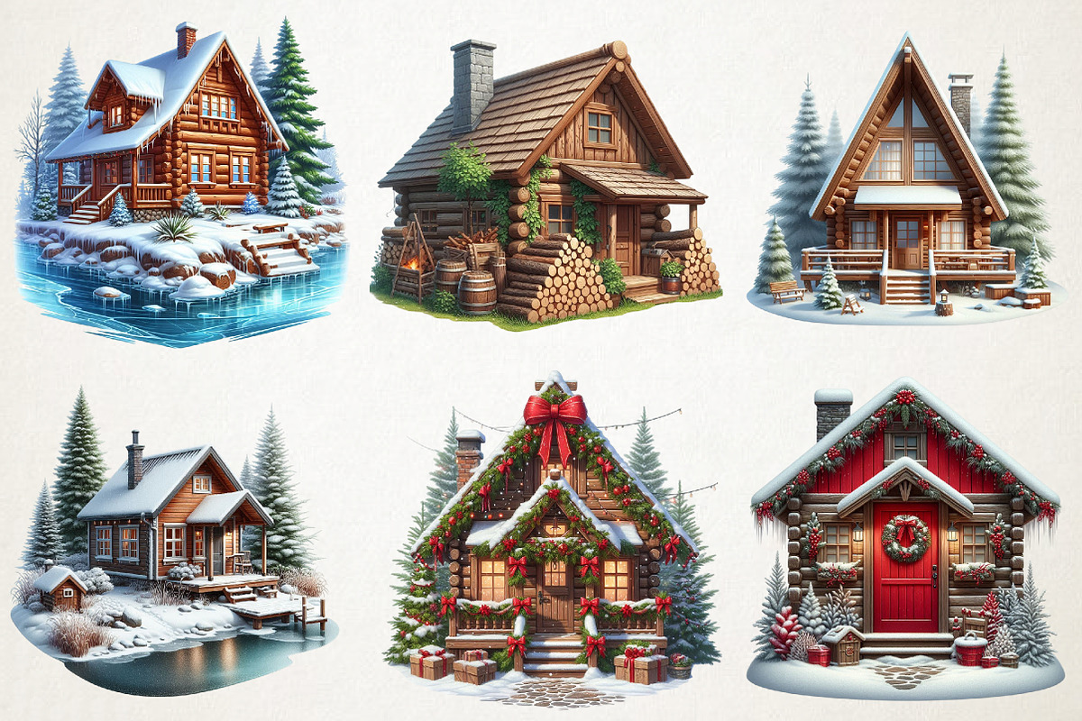 Cozy Winter Cabin Watercolor Art, an Illustration by RobertsArt (Photo 2 of 4)
