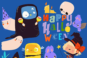 Cartoon Set With Halloween Elements