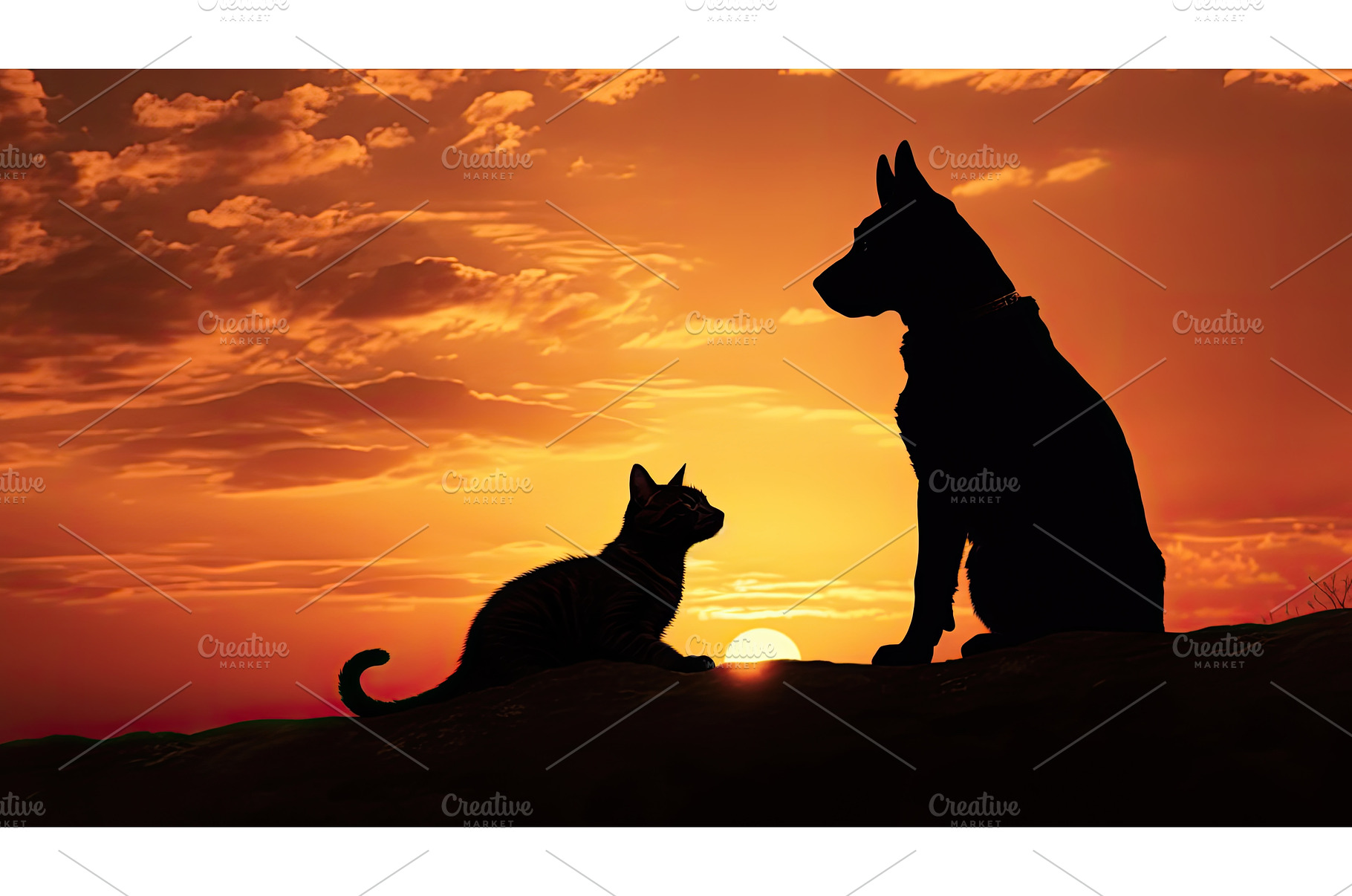 pets dog cat silhouettes ai, an Animal Photo by pikepicture
