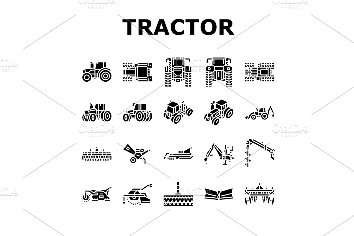 tractor farming agriculture icons, a Technology Illustration by pikepicture