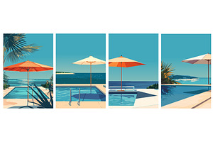 Sun umbrella with pool and sea, an Illustration by Valerie Bodnar