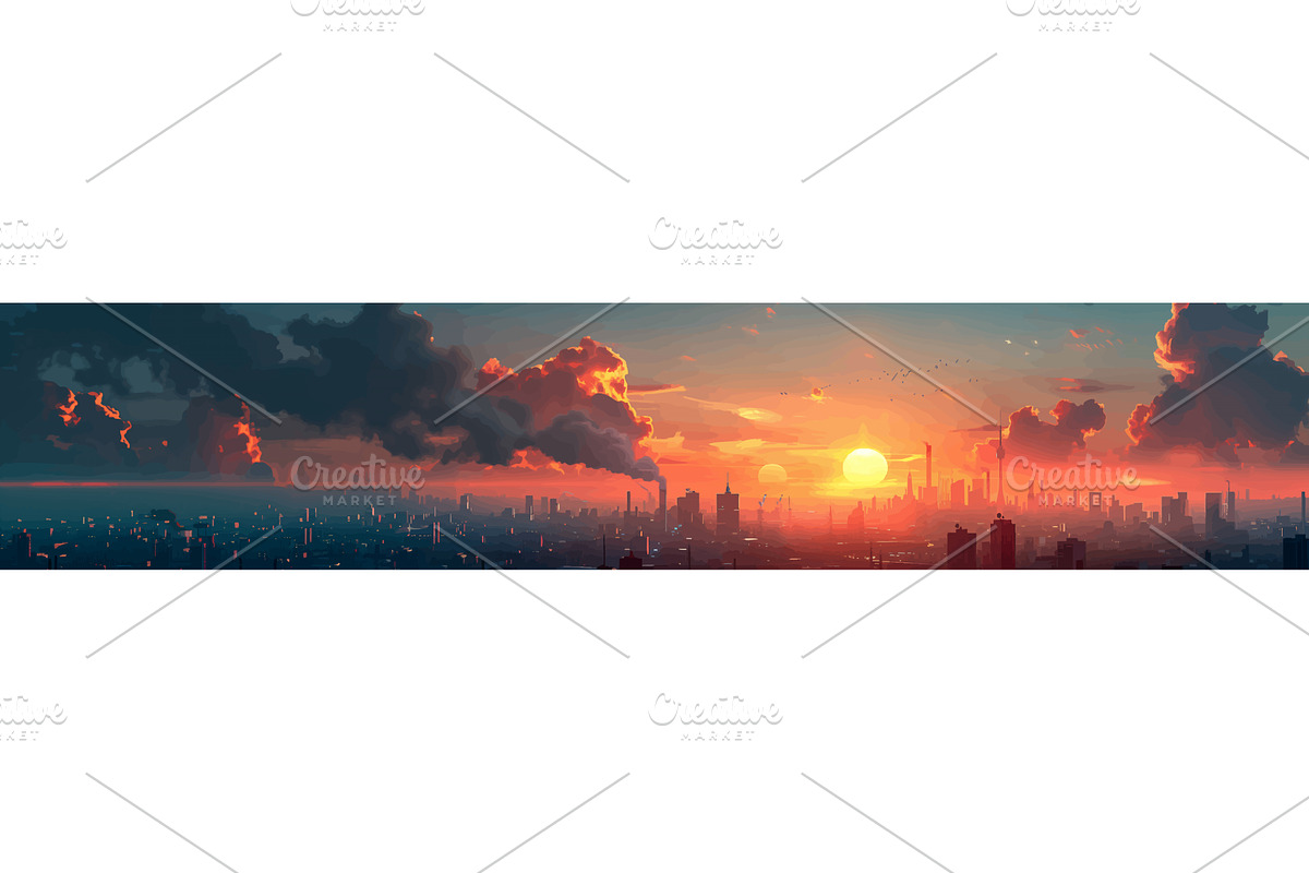 Polluted City Skyline at Dramatic, an Object Illustration by AlexArt