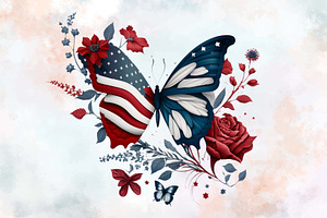 4th Of July Floral Butterfly