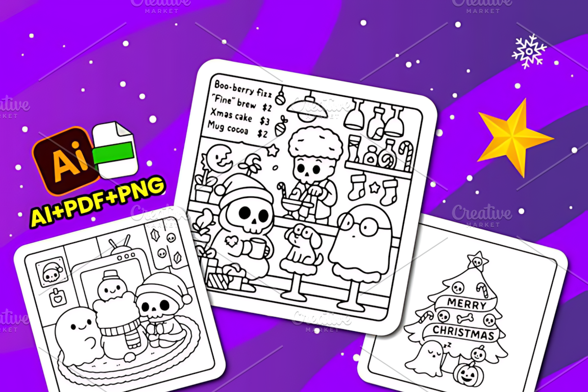 Spooky Christmas Coloring Pages, a Seasonal Illustration by Coco Bloom (Photo 6 of 6)