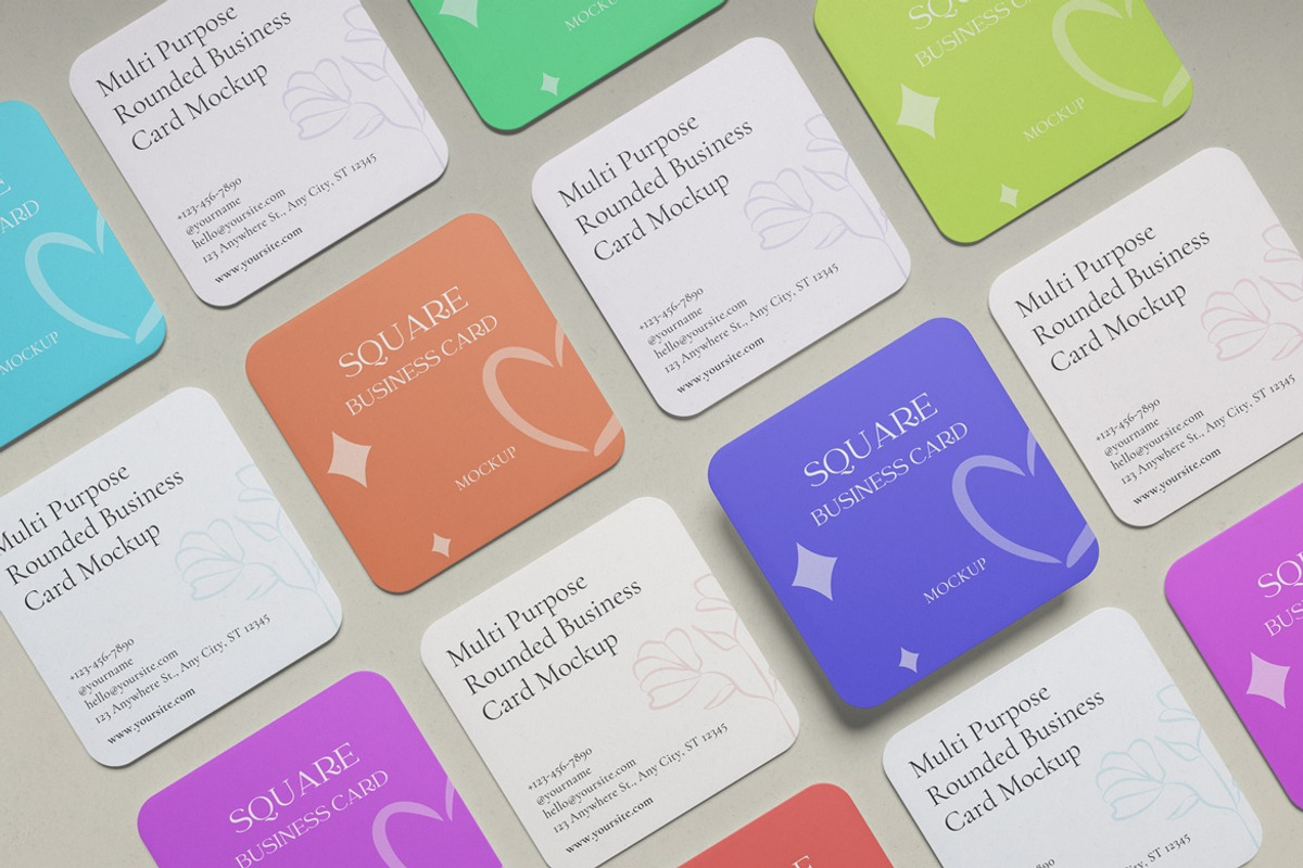 Rounded Square Business Cards Mockup, a Mockup by Pexelyou (Photo 3 of 6)