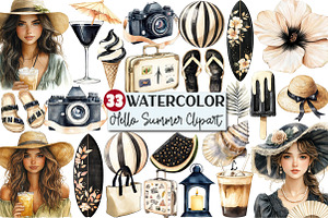 Ivory and Black Hello Summer Clipart, an Illustration by Rose Art