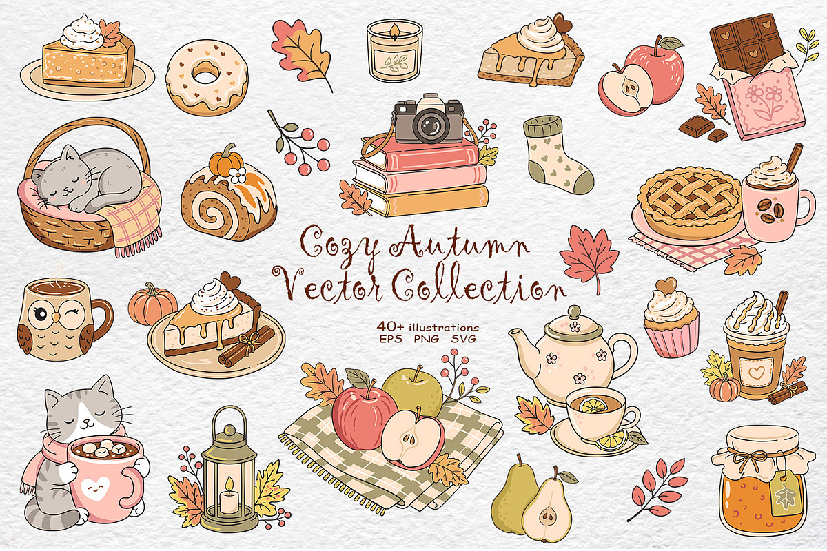 Cozy Autumn Vector Clipart Kit, a Seasonal Illustration by Watercolor dreams (Photo 1 of 4)