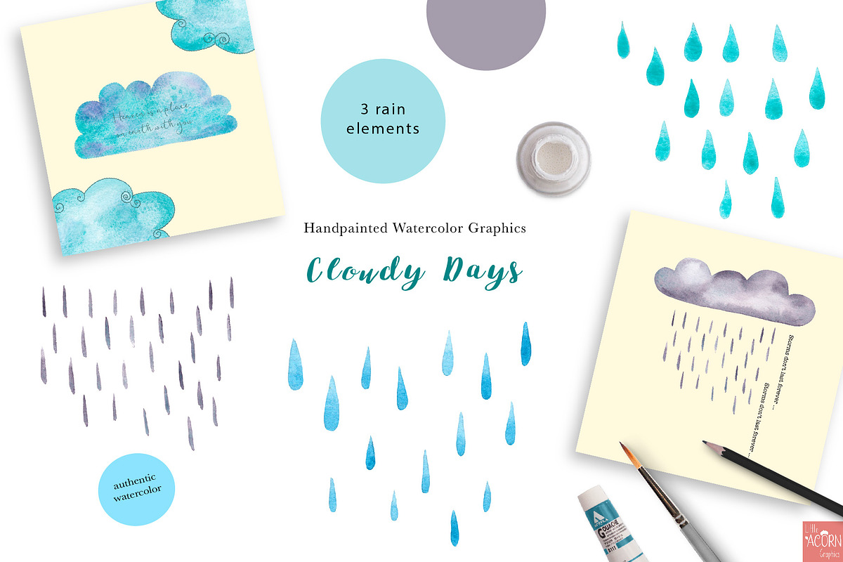 Cloudy Days Watercolor Graphics, an Illustration by LittleAcornGraphics (Photo 2 of 5)