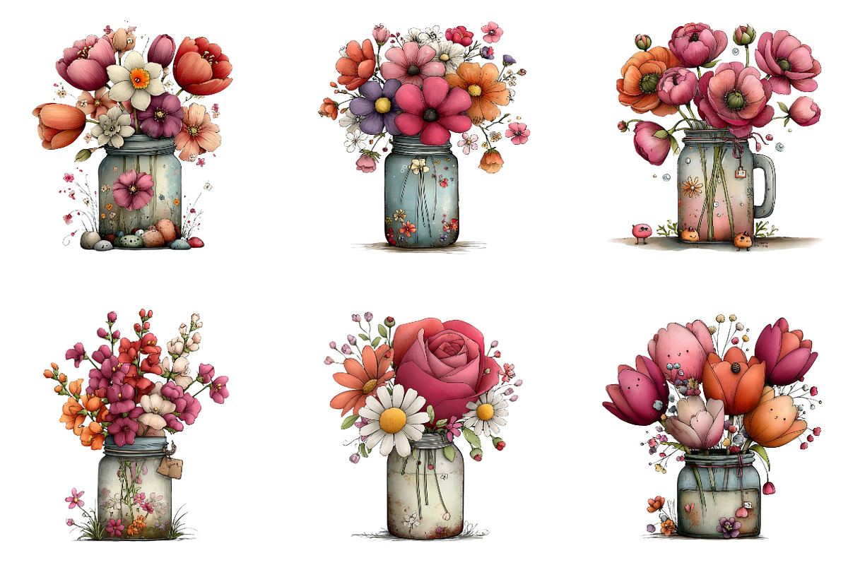 Whimsical Spring Mason Jar Clipart, an Illustration by CreationArt (Photo 4 of 6)