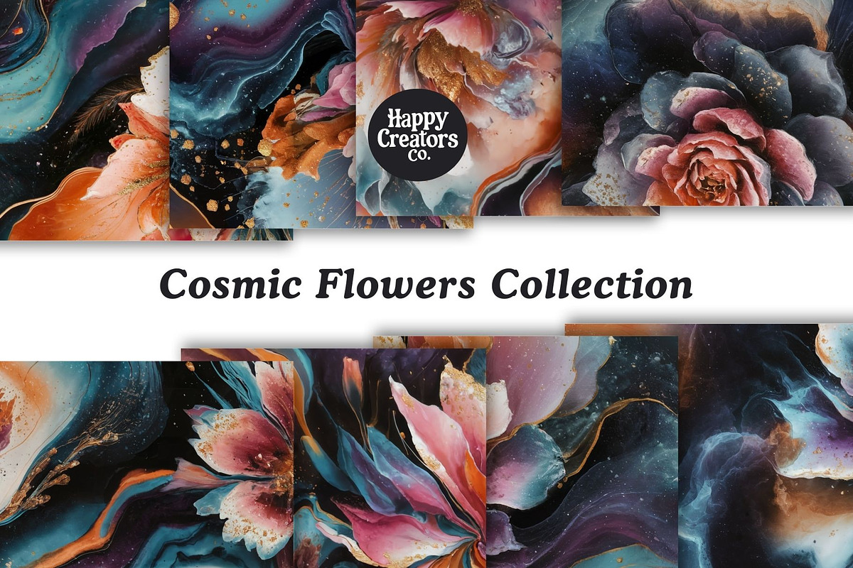 Cosmic Flowers Digital Paper Pack #1, a Pattern Graphic by Happy Creators Co. (Photo 5 of 7)