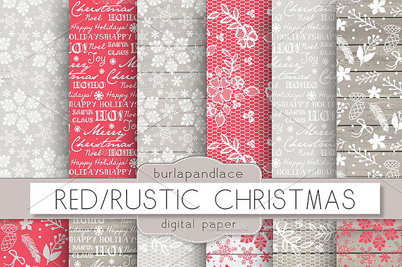 Red/Rustic christmas digital paper preview 2