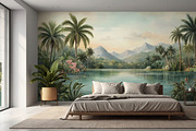 Jungle Tropical Landscape Wall Mural, a Wallpaper Graphic by by creative paper (Thumbnail 6 of 12)