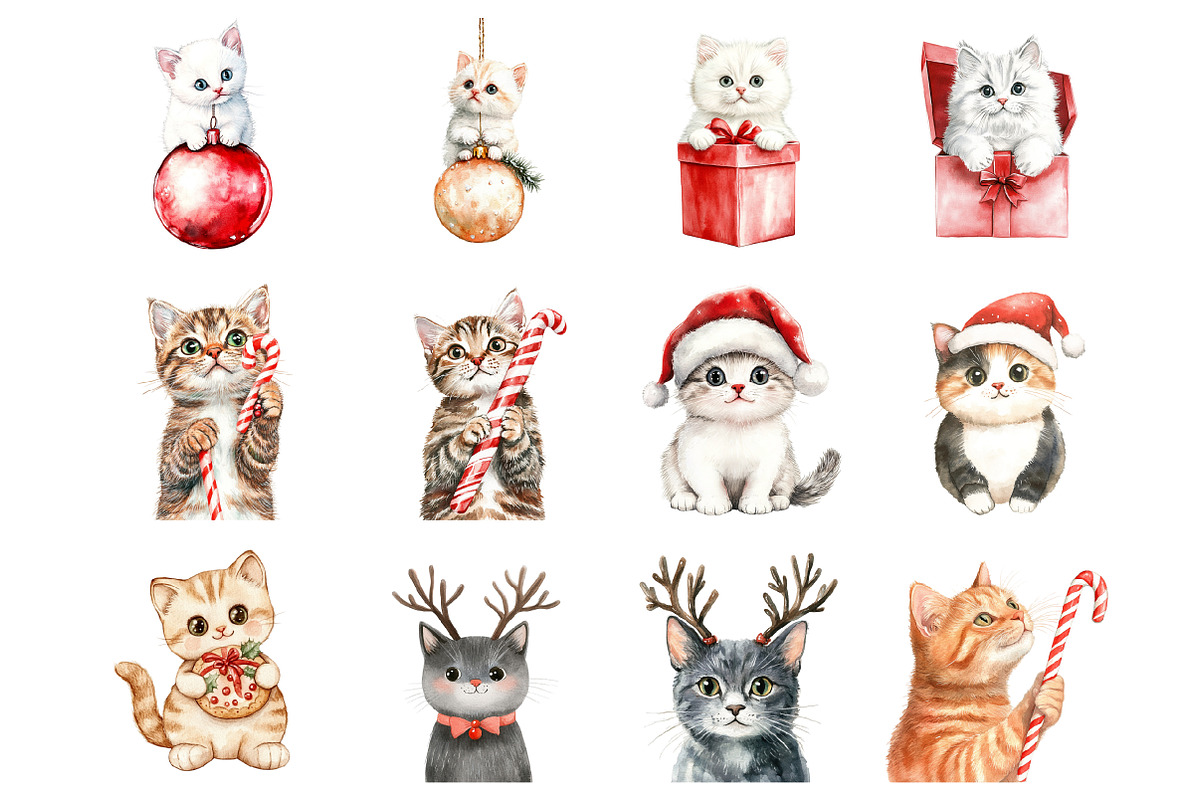 Quirky Christmas Cats Clipart, an Illustration by Design Market (Photo 2 of 3)