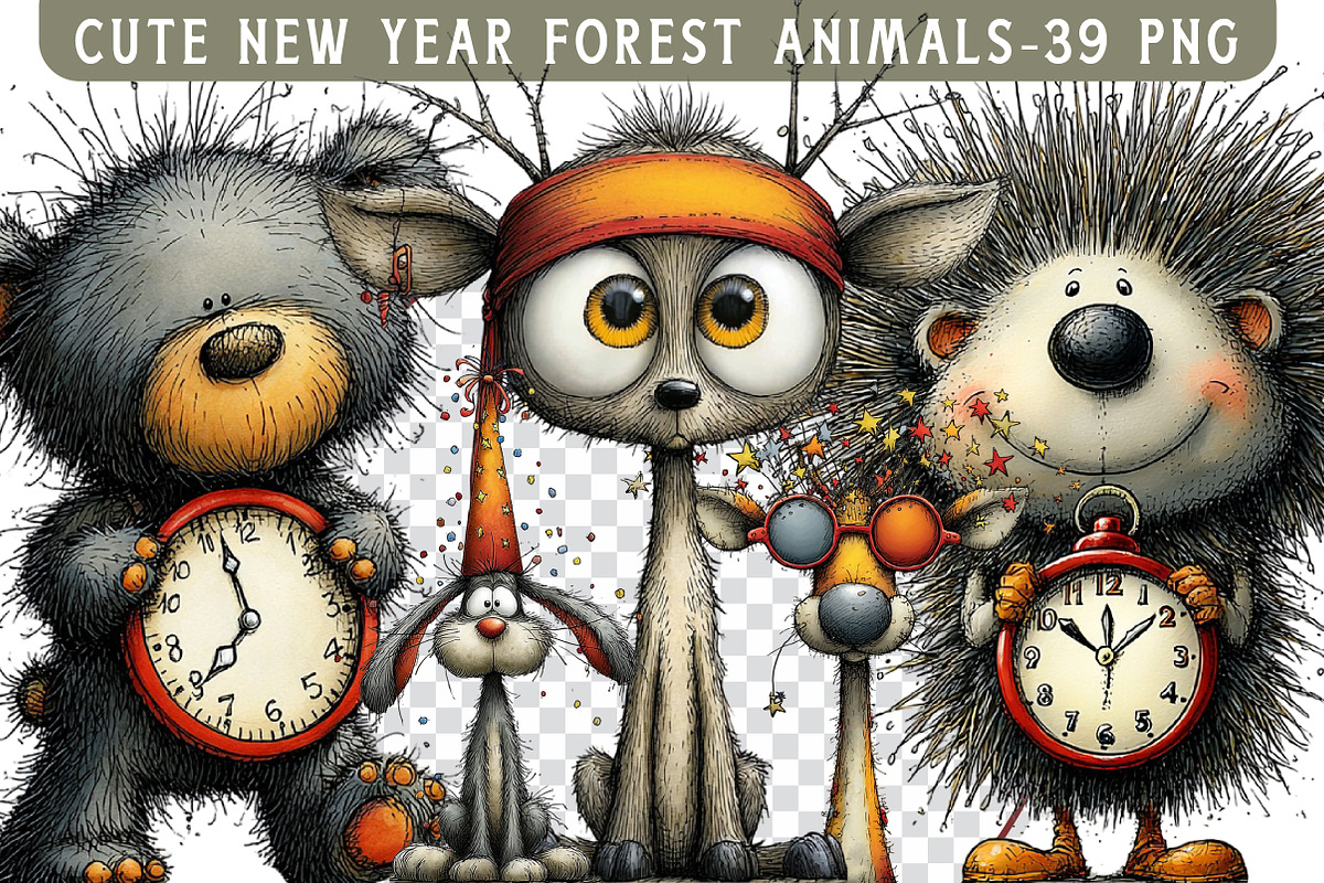 Cute New Year Forest Animals Clipart, an Illustration by Libby Wishes (Photo 1 of 7)