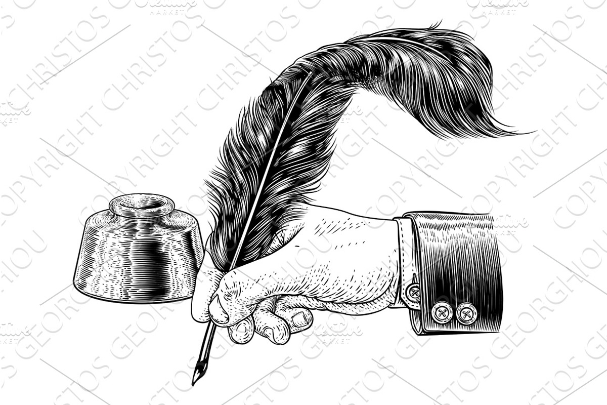 Quill Feather Ink Pen Hand Suit, an Illustration by Christos Georghiou
