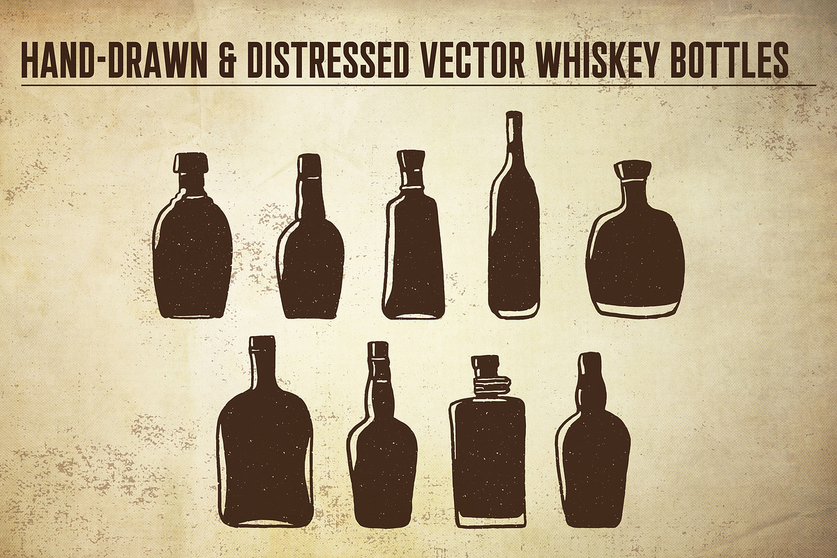 Hand-drawn whiskey bottles, a Texture Illustration by Quiver Supply Co. (Photo 2 of 3)