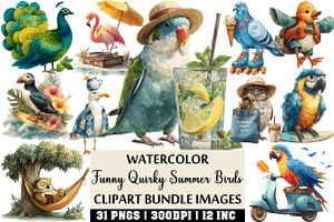 Funny Quirky Summer Birds Clipart, an Illustration by Craft Nest