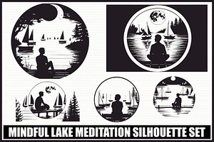 Lake Meditation Silhouette Set, an Illustration by jahid234