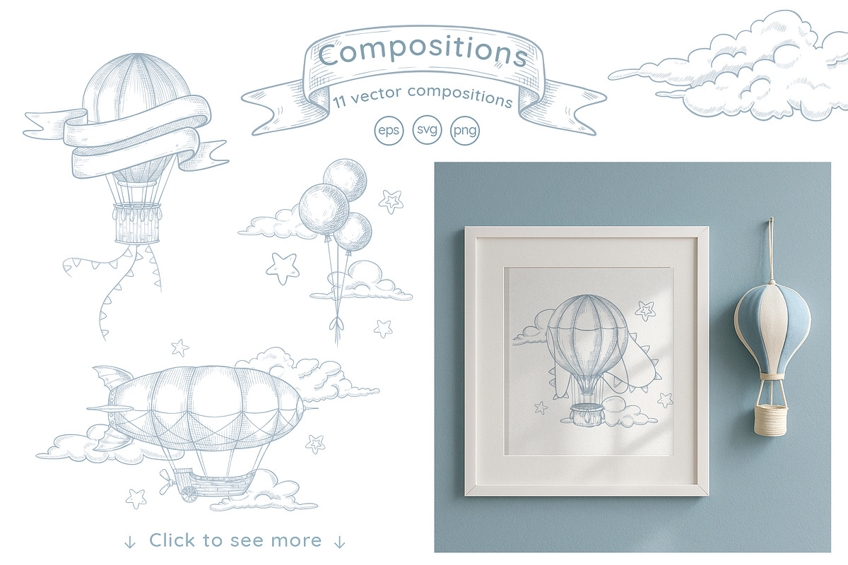 Air Balloon Vector Clipart Bundle, a Graphic by Alisles (Photo 3 of 9)