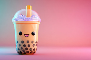 Adorable cartoon bubble tea with smiling face, colorful gradient, an Abstract Photo by Ales Munt