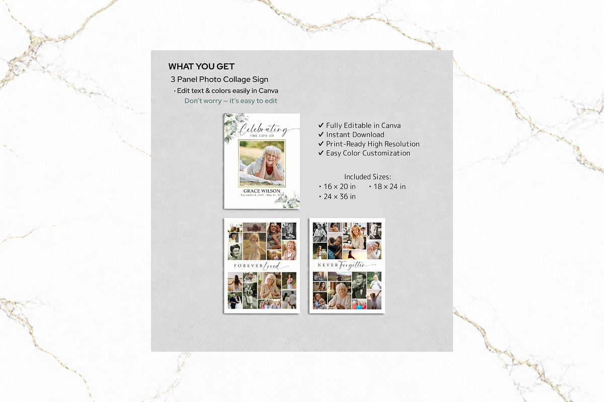 3 Panel Funeral Collage Canva FR007, a Poster Template by TyphoonStudio (Photo 2 of 9)