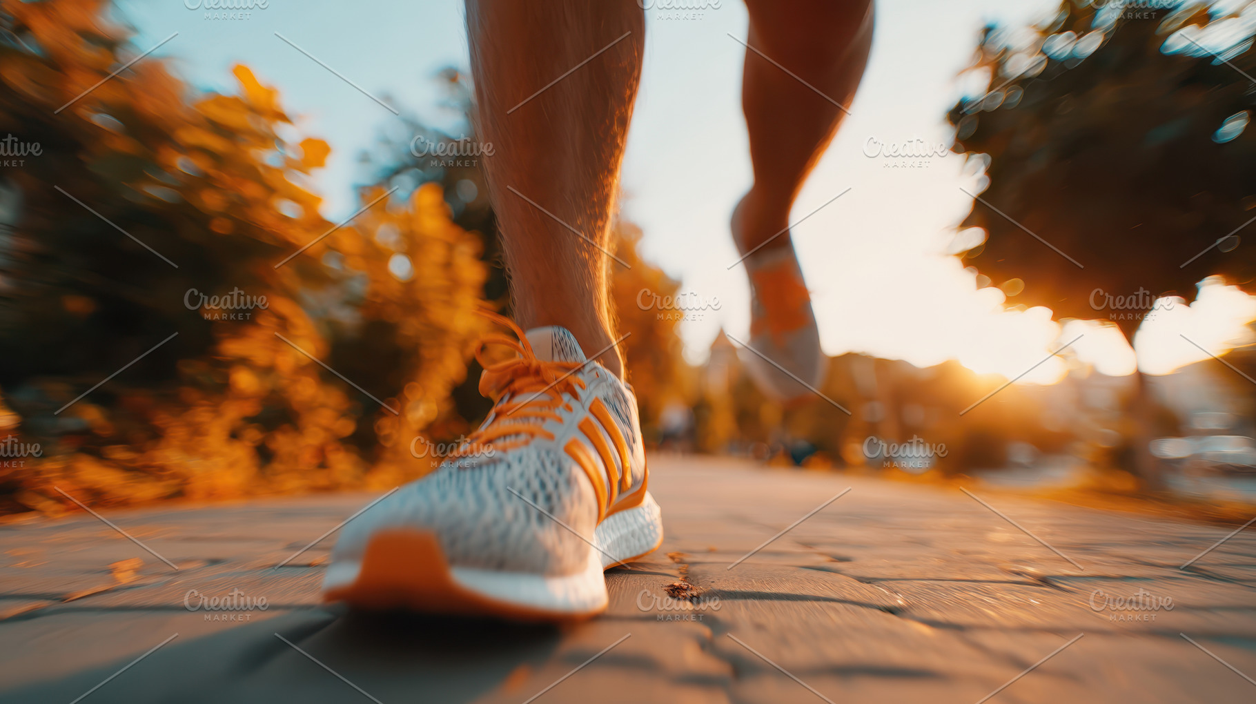 Man running at sunset on a park path, a Sports & Recreation Photo by AlyaAnd