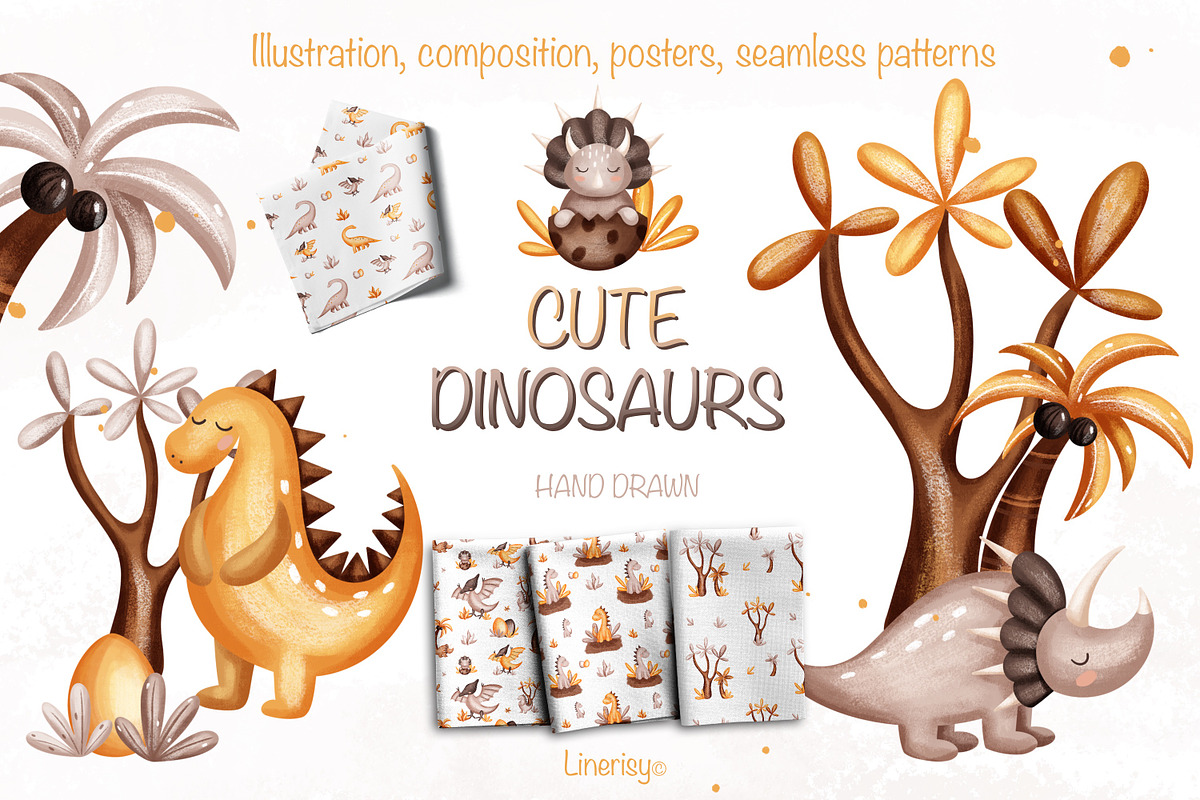 Cute dinosaur - kids collection, an Animal Illustration by Linerisyart (Photo 1 of 15)