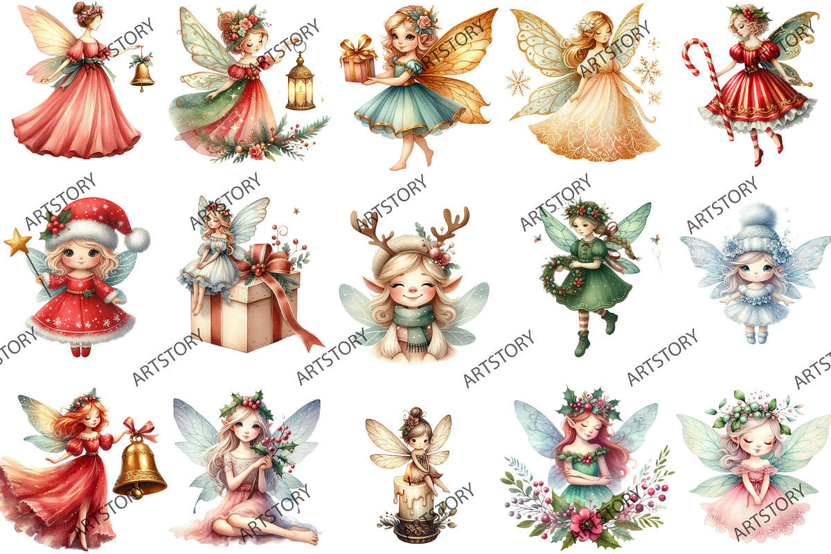 Christmas Cute Fairy Clipart, an Illustration by designcity5 (Photo 2 of 5)