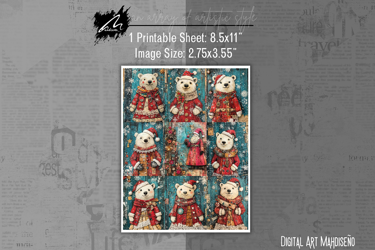 Cute Xmas Polar Bear Scrappapers, an Animal Illustration by Digital Art Mahdiseño (Photo 8 of 10)