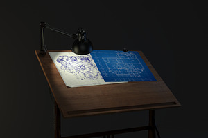 Blueprint Desk With Lamp