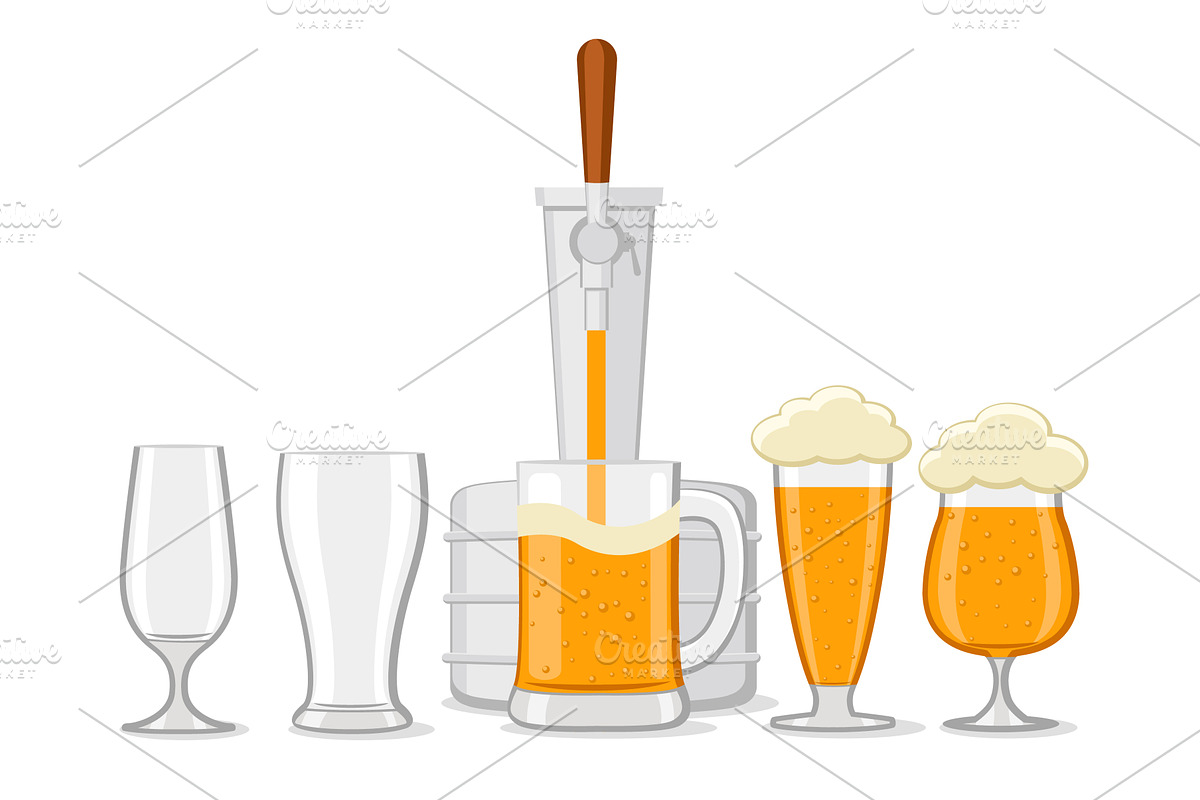 Beer pouring into glass glasses on a, a Food Illustration by innakreativ