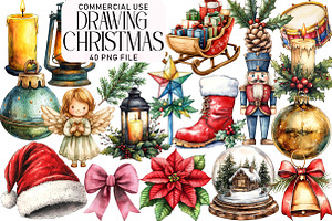 Vintage Drawing Christmas Clipart, an Illustration by Daily.Designs