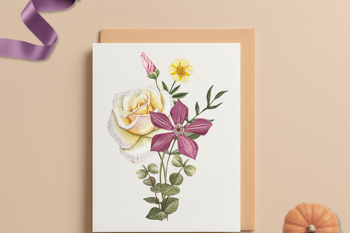 Watercolor Autumn Garden Flowers, an Object Illustration by DiashaArt (Photo 4 of 12)